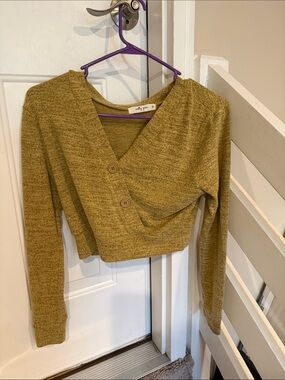 Molly Green Olive Wrap Cropped Knit Top